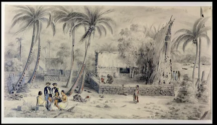 Aldea nativa en Tahití, c.1841-48